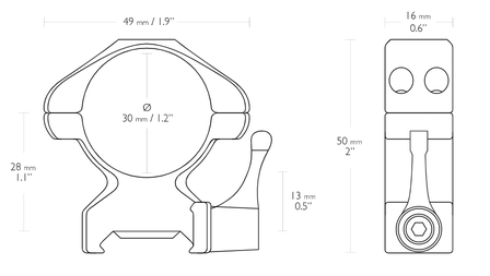 HAWKE PRECISION STEEL RING MOUNTS 30MM 2 PIECE WEAVER HIGH - LEVER