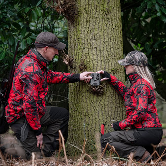 SHOOTERKING Damen Softshell Jacke wendbar Forest Mist Camouflage Rot / Weiden gr&uuml;n