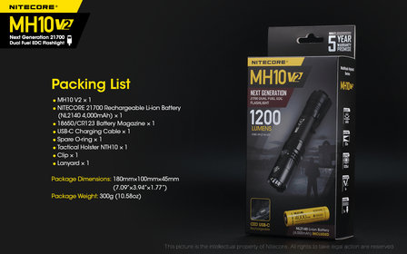 Nitecore MH10 V2 Tactische Led Zaklamp Oplaadbaar