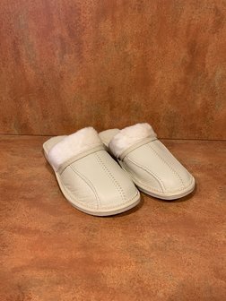 Lederen huis pantoffels met Wol, Beige