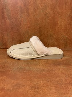 Lederen huis pantoffels met Wol, Beige