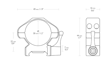 HAWKE PRECISION STEEL RING MOUNTS 30MM 2 PIECE WEAVER MEDIUM - LEVER