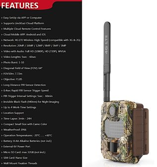 Compact 4G LTE Wildcamera / Bewakingscamera Cloud met live video + LinckEazi app
