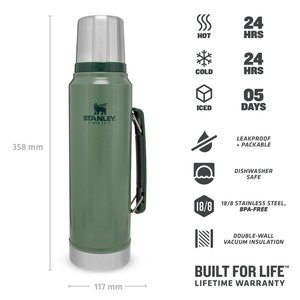 zegevierend Evenement Expertise STANLEY Legendary Classic Bottle 1 Liter Thermosfles Roestvrij staal  Hammertone Green - Waidmann | Jachtwinkel voor jacht-, outdoor- en  hondenartikelen