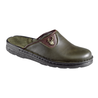 Chaussons en cuir avec motif, vert fonc&eacute;