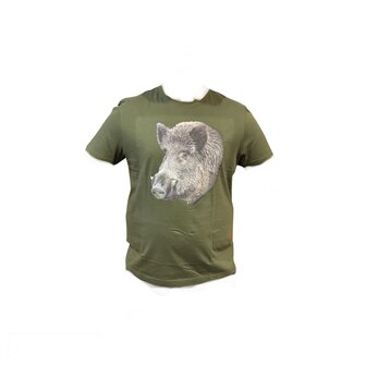 Wild Zwijn T-Shirt Groen - Logo 3 met kleur