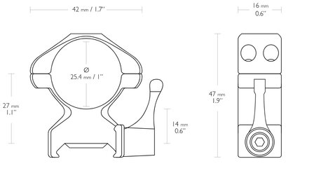 HAWKE PRECISION STEEL RING MOUNTS 25,4 MM 2 PIECE WEAVER HIGH - LEVER