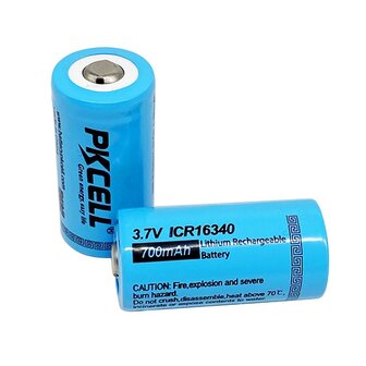 Oplaadbare Batterij / Accu ICR16340 (CR123A) 700mAh 3.7V - PKCELL TARGET SPORTS