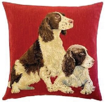 Gobelin Geweven Kussen 45x45 cm Springer Spaniel Rood