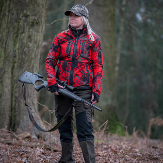 SHOOTERKING Damen Softshell Jacke wendbar Forest Mist Camouflage Rot / Weiden gr&uuml;n