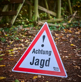 Gevarendriehoek &quot;Achtung Jagd&quot;  50x44 Bord