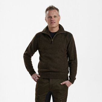 Deerhunter Sheffield Knit Trui met zip-neck Dark Elm