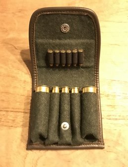 Leder kogelpatronen mapje, 2 Hagelpatronen, 3 Kogelpatronen, 6 Magnum / .22