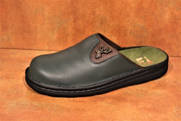 Chaussons en cuir avec motif, vert foncé
