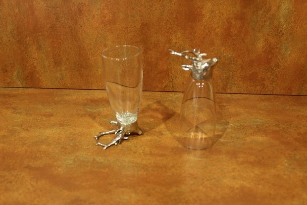 6 Kristal Glazen met fles meest gebruikt voor Grappa drank