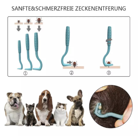 Tekenhaak Anti-Teek voor Honden, Katten en andere Huisdieren. Set van 3 stuks. (Tekentang)