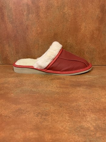 Lederen huis pantoffels met Wol, Rood