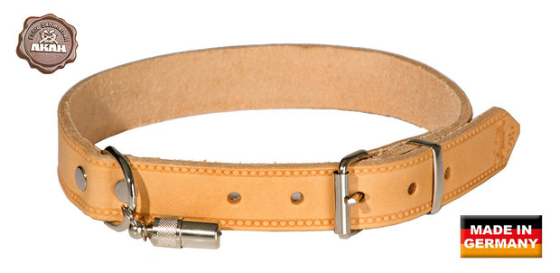 Leder Halsband + Adres Hanger Licht Bruin - AKAH 