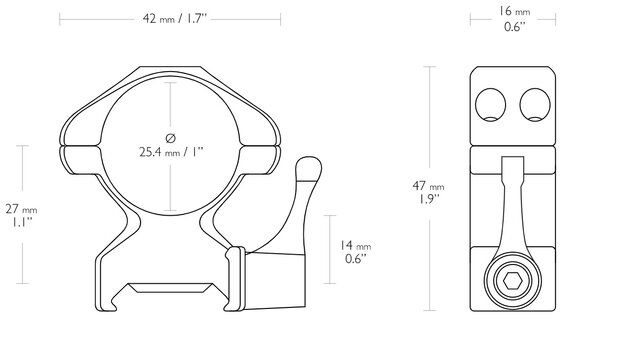 HAWKE PRECISION STEEL RING MOUNTS 25,4 MM 2 PIECE WEAVER HIGH - LEVER