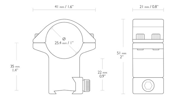 HAWKE MATCH MOUNT 1" 25,4mm HIGH 2 PIECE 9-11MM 