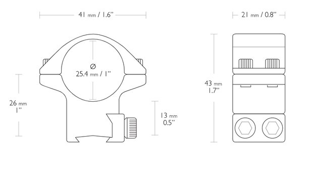 HAWKE MATCH MOUNT 1" 25,4mm MEDIUM 2 PIECE 9-11MM 