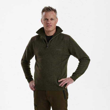 Deerhunter Sheffield Knit Trui met zip-neck Green Melange