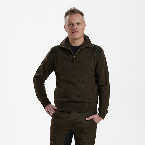 Deerhunter Sheffield Knit Trui met zip-neck Dark Elm