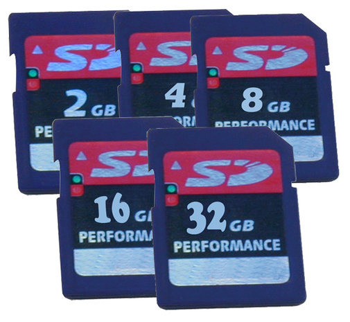 SD-geheugenkaart  2, 4, 8, 16 of 32 GB